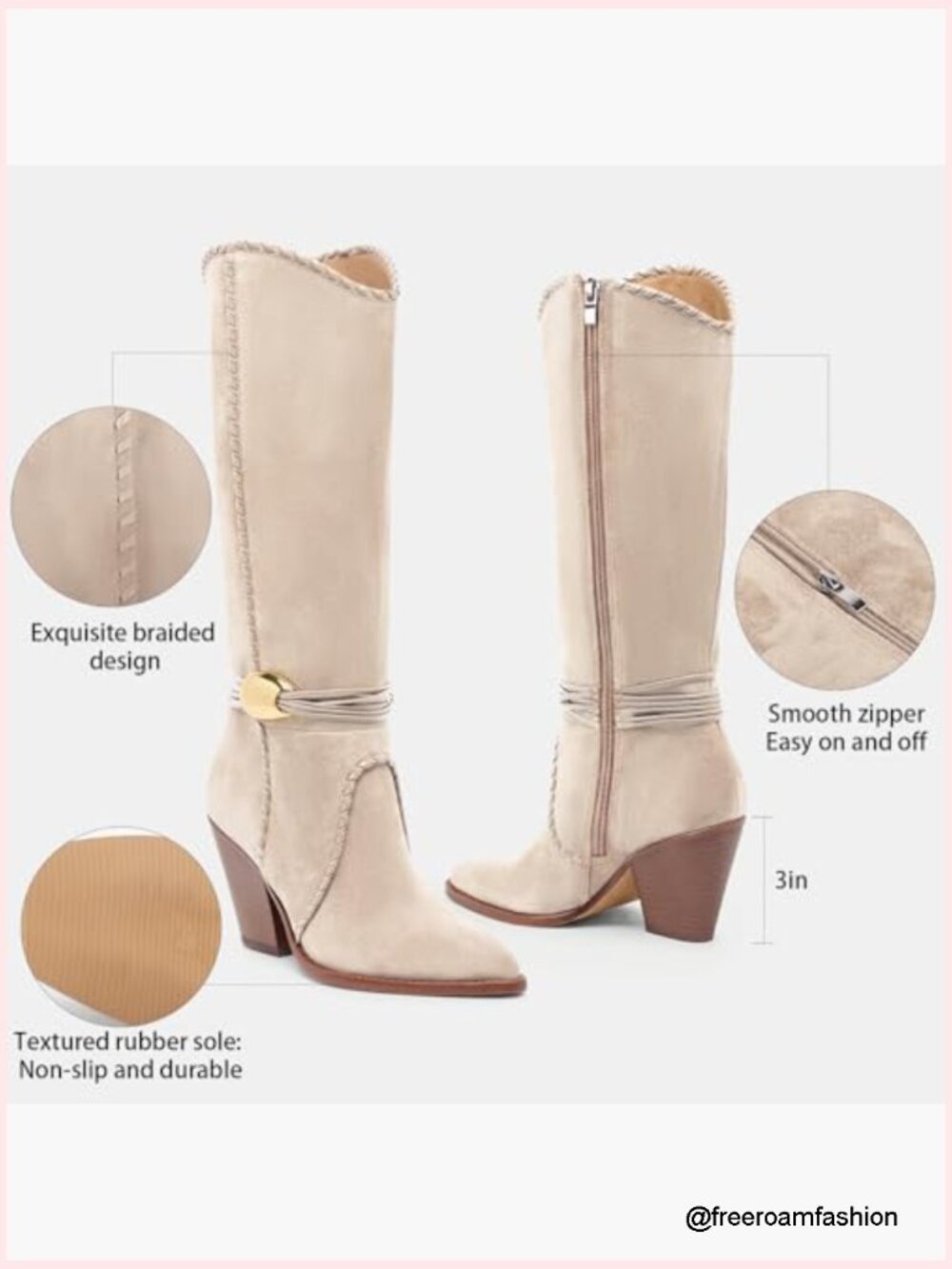 Cowboy Knee High Boots Western Cowgirl Stacked Block Heel Pointed Toe Pull On - Picture 6 of 7